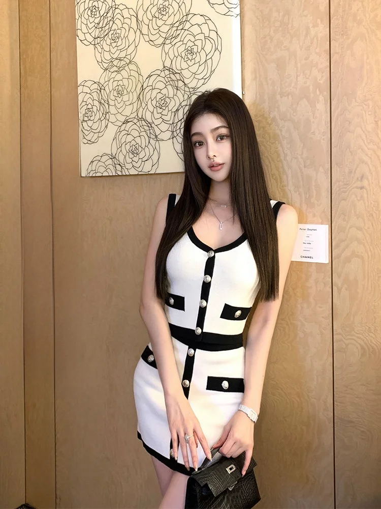 

Женский облегающий вязаный жилет Slim Fit для осени и зимы, с V-образным вырезом, в стиле Color Block, корейский модный универсальный базовый слой