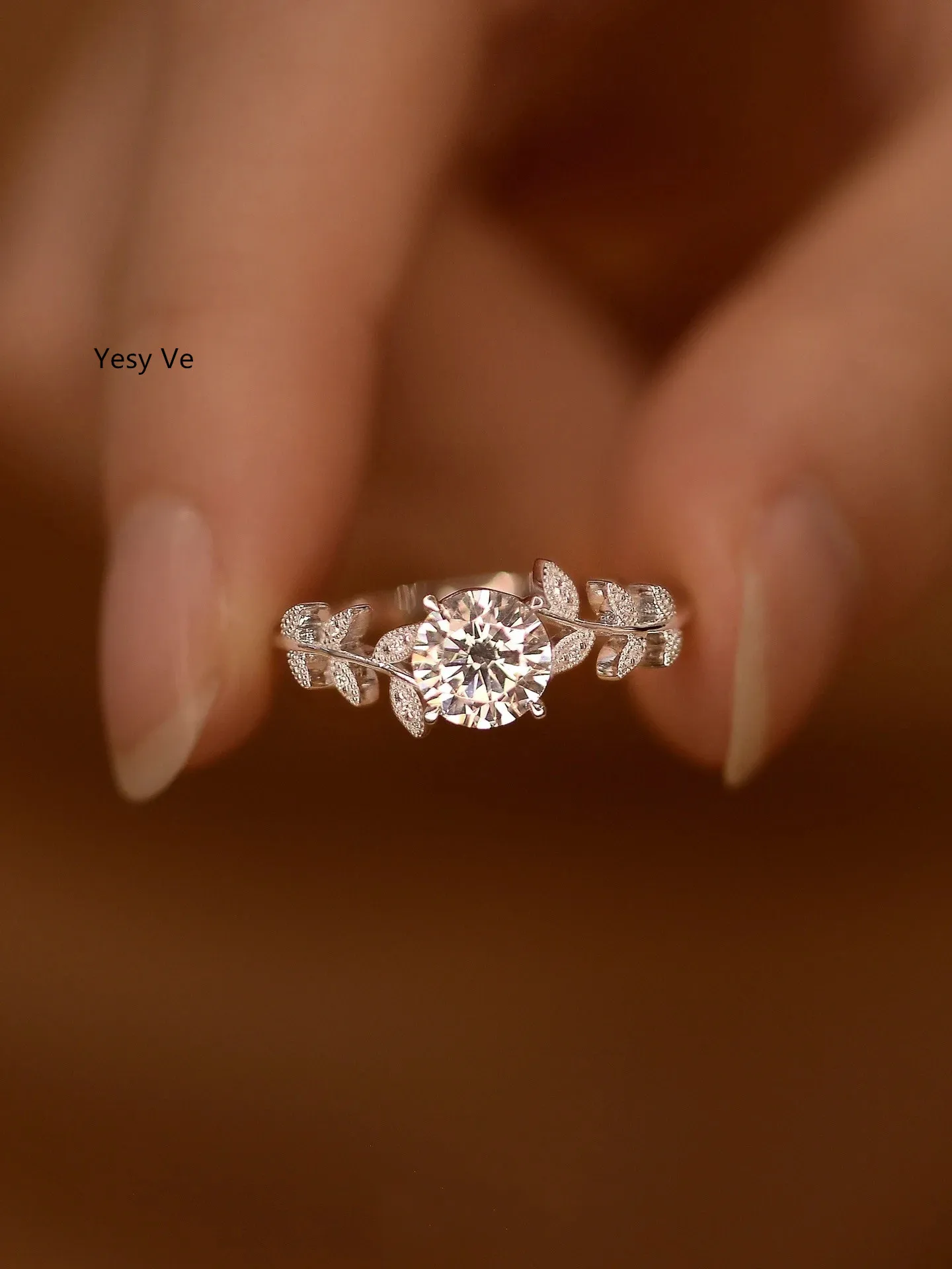 Yesy Ve Women 925 Silver Ring Moissanite 1 Karat Female Twig Close Ring PT950 Plate Wedding Ring New Arrival