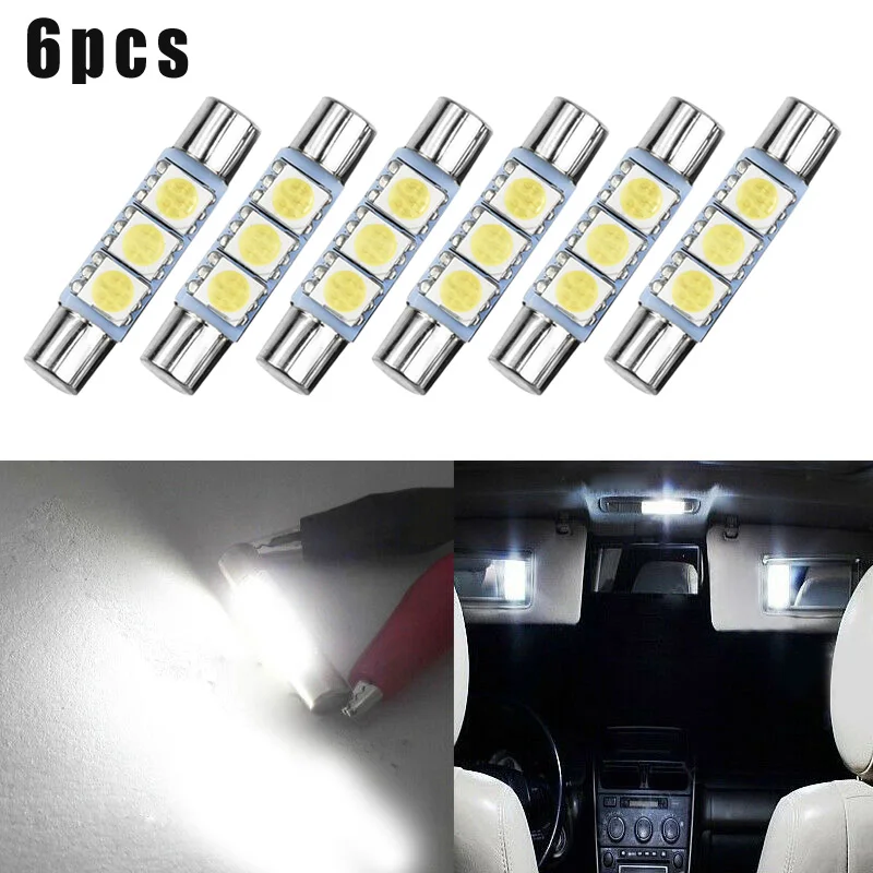 6pcs Xenon White 6641 6614F LED Bulbs Sun Visor Makeup Mirror Fuse Lights Board Vanity Mirror Fuse Lamps
