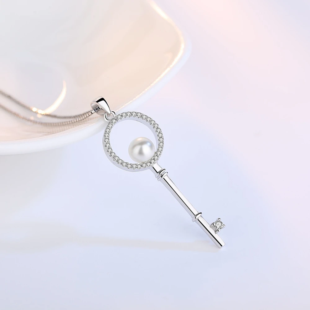 

Стерлинговое серебро 925, стильное простое и элегантное ожерелье с подвеской в виде жемчужного ключа, цепочка для свитера