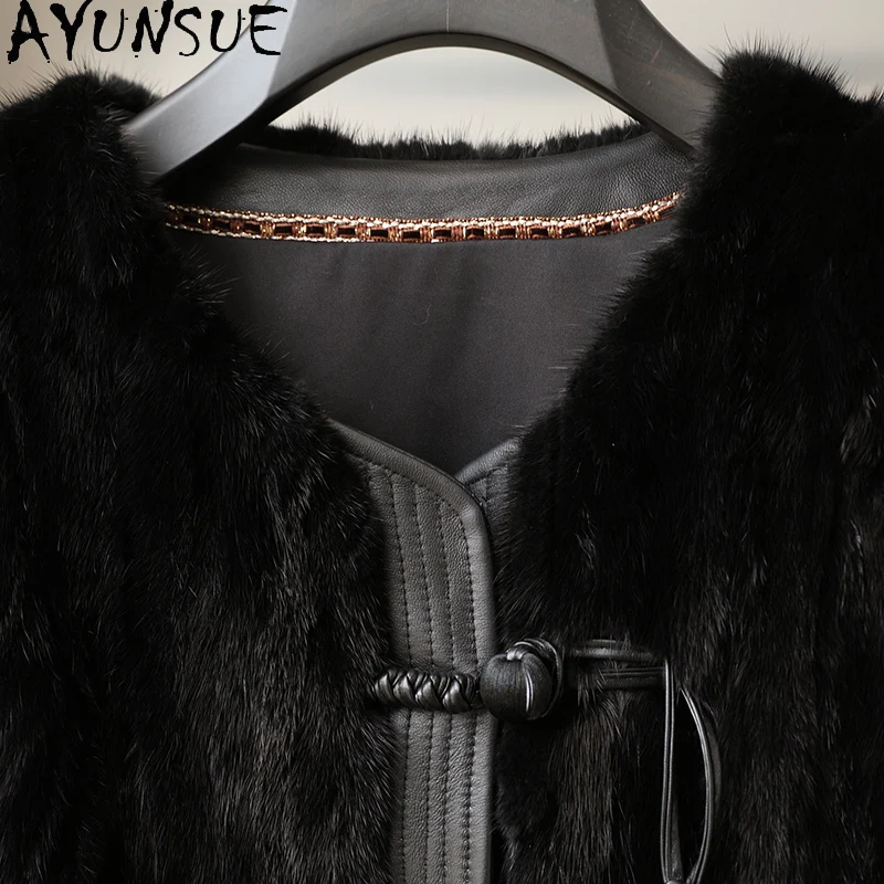 AYUNSUE Cappotto di Pelliccia di Visone Naturale Donna Breve 2025 Cappotto di Inverno per la Donna Cappotto di Pelliccia Nera Vestiti Delle Donne Femminile Echtpelz Mensola Damen