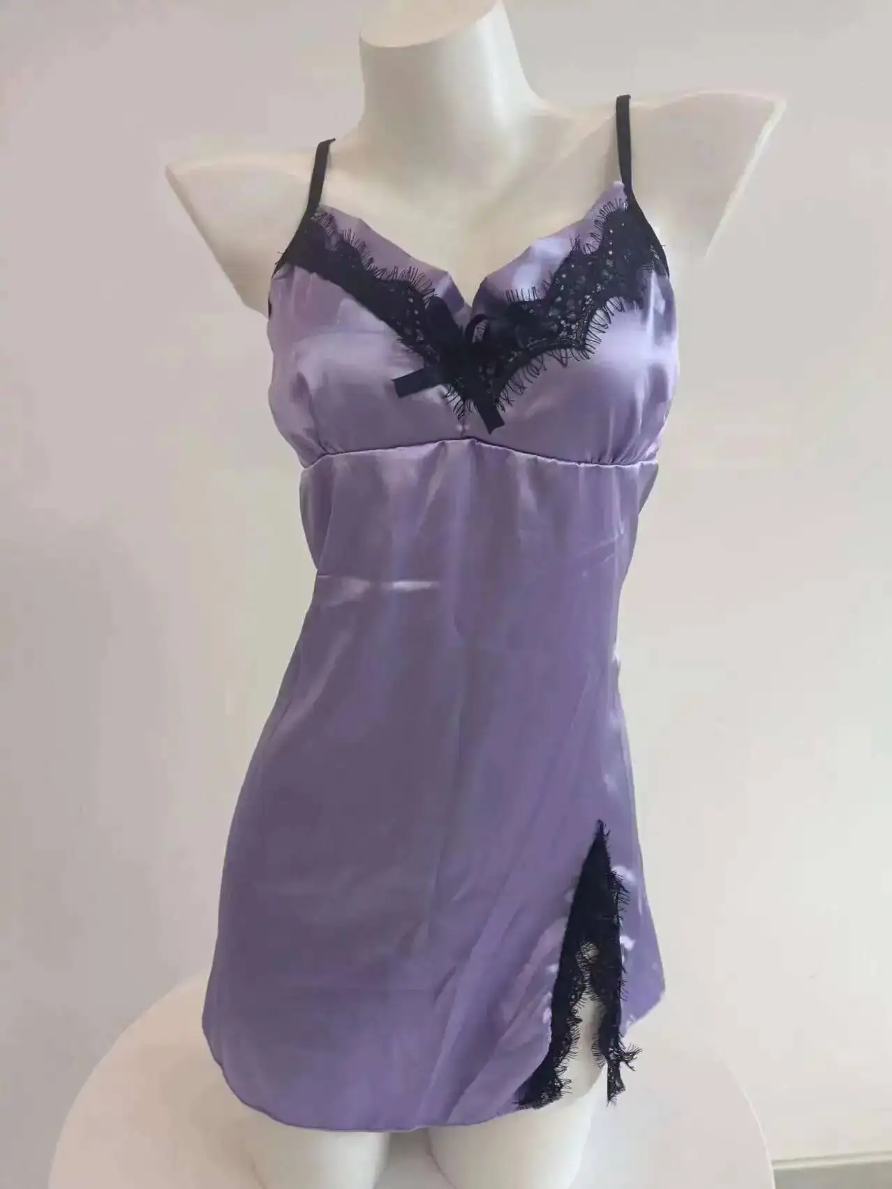 فستان مثير ملابس خاصة عميق الخامس مثير ثوب النوم الحمالات الساتان عارية الذراعين لطيف الدانتيل الحمالات فستان بلا أكمام أنيقة الساحرة HT83 #6