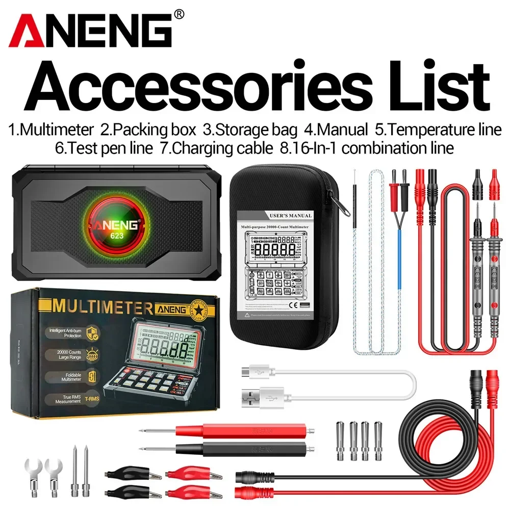 Digitale Auto Multimeter ANENG 623 Motortoerentaltest Auto AC/DC Spanning/Stroom Ohmmeter Capaciteit Auto Pulsbreedtest Gereedschap