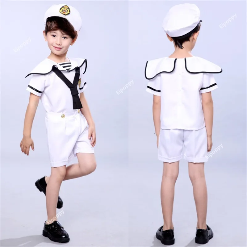 Kids Costumes for Navy Sailor Uniform Halloween Cosplay Girls Party Performance Boys Marines Fleet Clothing with Hat