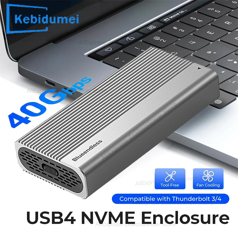 

40Gbps M.2 NVMe SSD Enclosure Type C Hard Drive Case Compatible with Thunderbolt 4/3 USB4 Support NVME SSD Size 2280 B+M M-Key