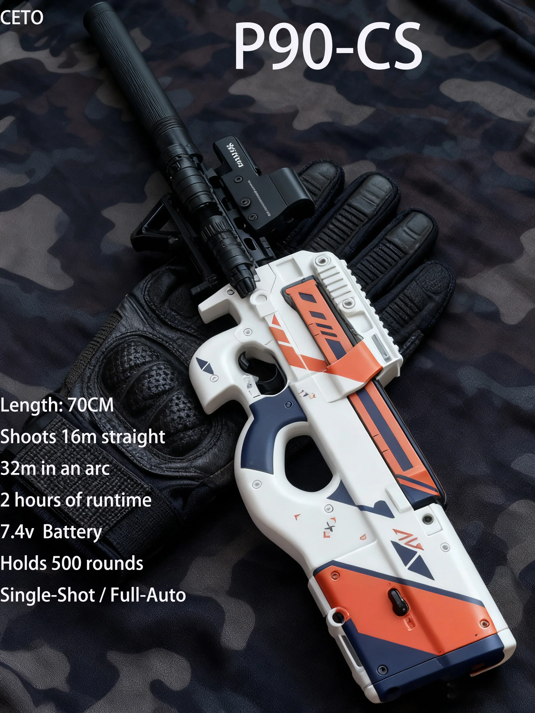 Regalo para hombres P90 Blasters de Gel táctico completamente automático tamaño grande pistola de chorro al aire libre de largo alcance Juguetes