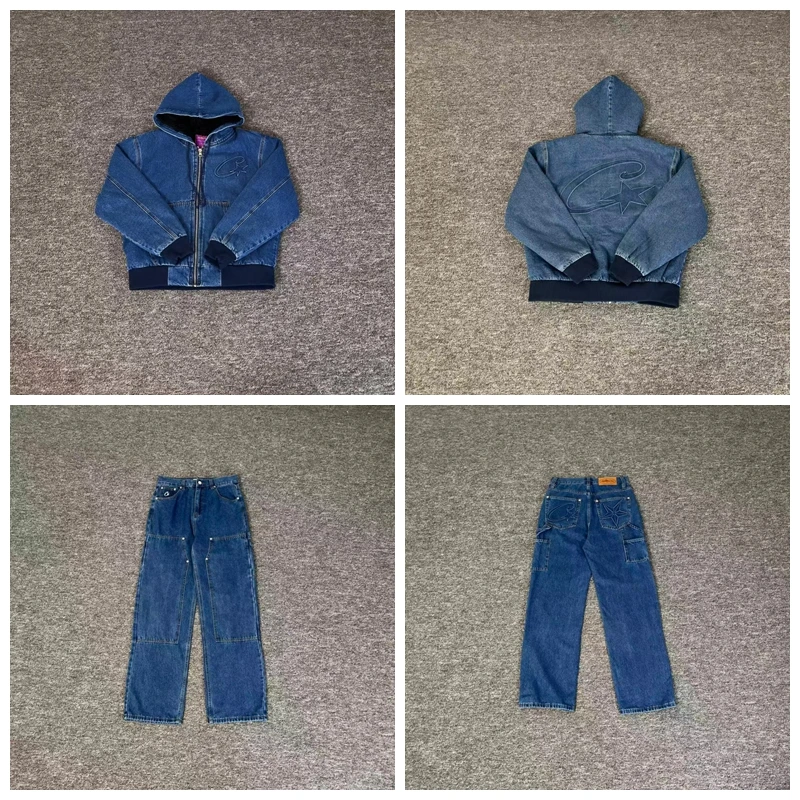 

Casual Fce Lined Denim Jaet with Devil Island Logo And Lettering Matching Long Pants Youth Autumn Wear Tagkita Brand