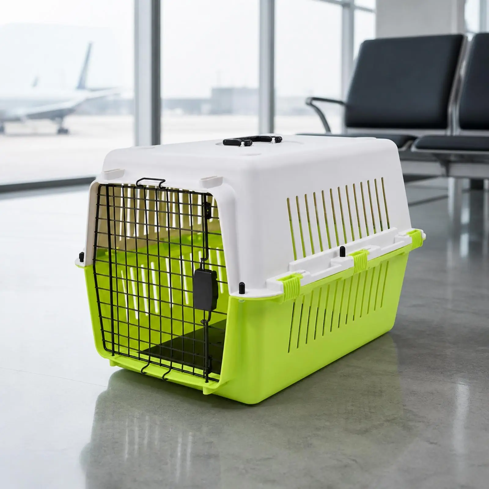 Durable Cat Transport Carrier with Vertical Vents and Grille Door Includes Cleanup Board Perfect for Relocation and Travel