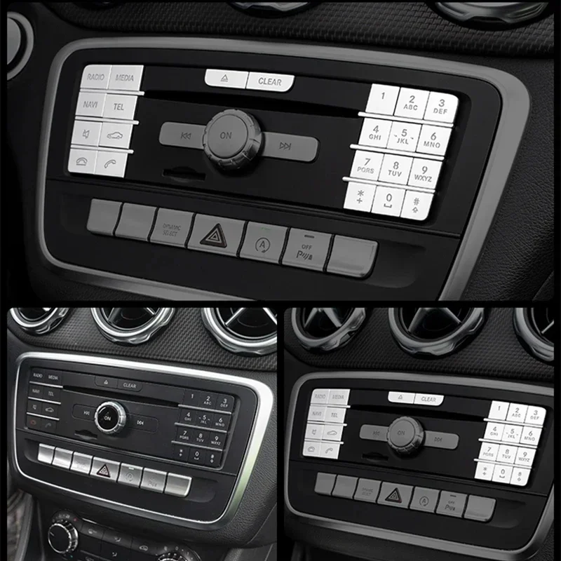 Pegatinas interiores de coche para Mercedes Benz GLA X156 CLA C117 A B Class W176 W246, CD Multimedia, botones, embellecedores,