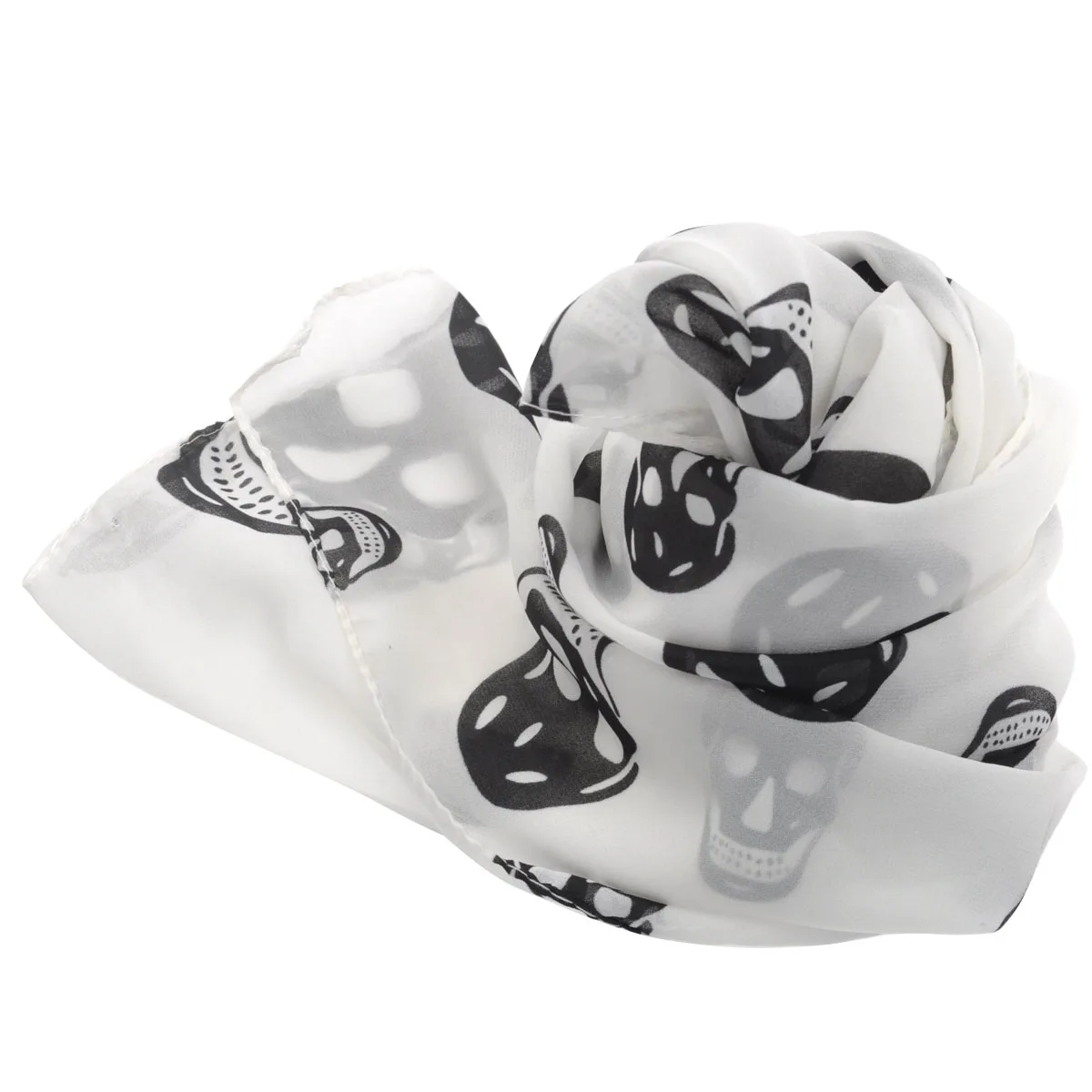 Long Chiffon Scarf Shawl Wrap Fashion Skull Head Printed White Lightweight Soft for Women Skull Scarf Chiffon Shawl Wrap