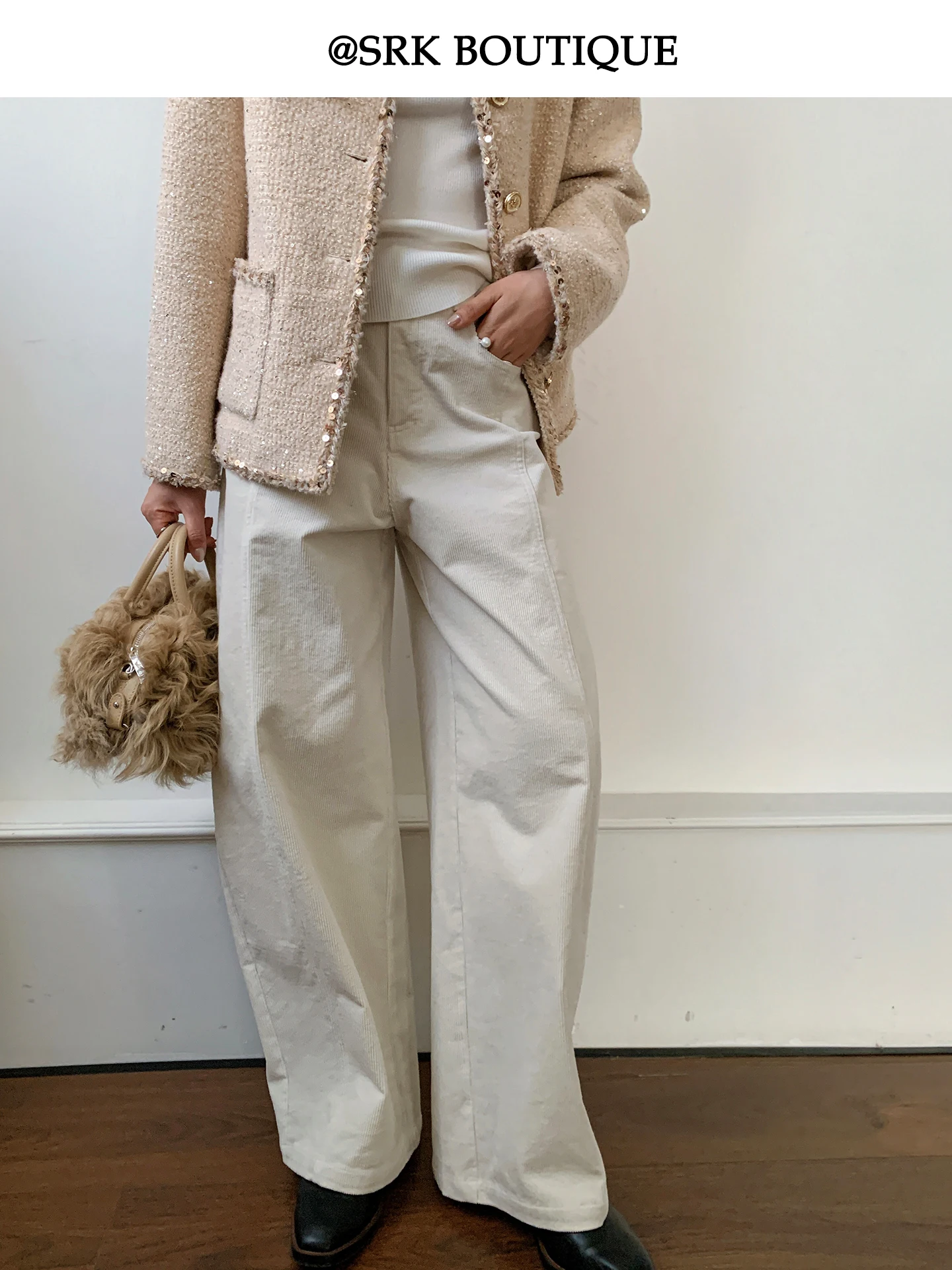 

Брюки SRK повседневные вельветовые с широкими штанинами, с высокой талией, свободного прямого кроя, удобные, дышащие, из смесового хлопка, для повседневной носки