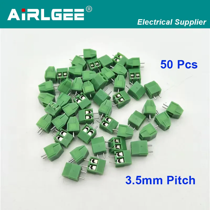 Green 50 Pieces 3.5mm Pitch 300V 10A Vertical PCB Mount Type Terminal Block Wire Connector