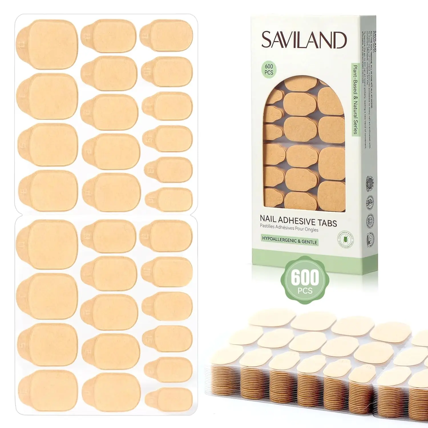 

600 PCS Plant-Based Nail Adhesive Tabs: Non-Irritating, Ultra-Thin, Breathable, Long-Lasting Sticky Tabs for Press On Nails, 15 Sizes, Home DIY