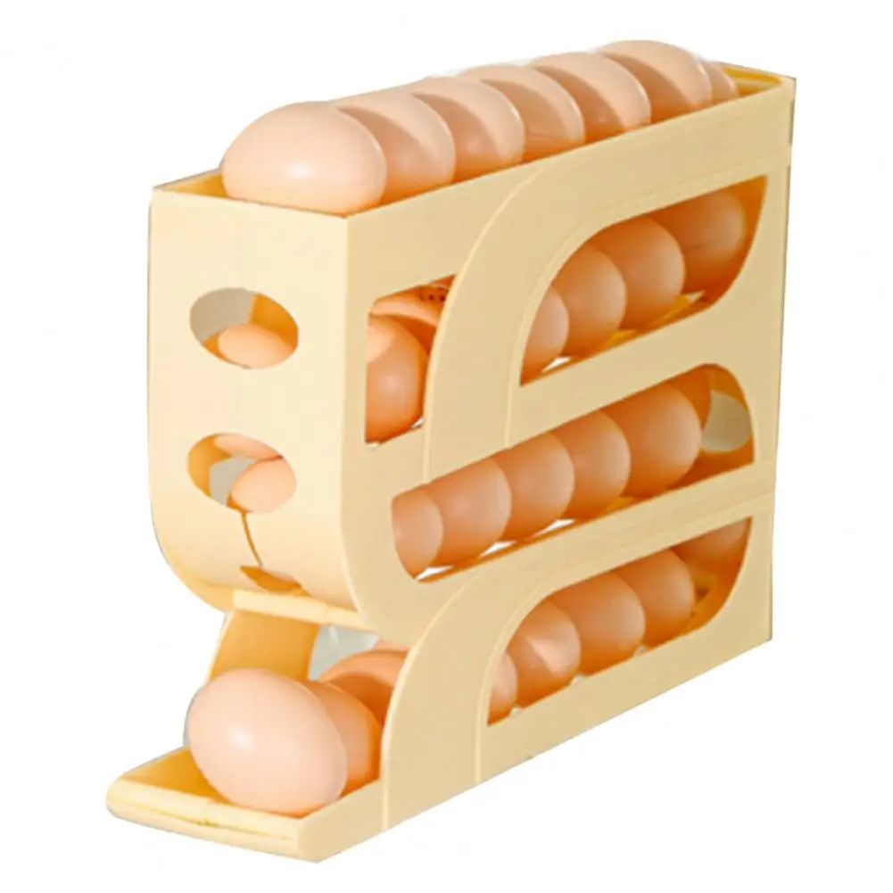 Egg Holder with Grooves Capacity Fridge Side Door Egg Storage Rack with Four Tiers Automatic Rolling Organize Dispense Eggs