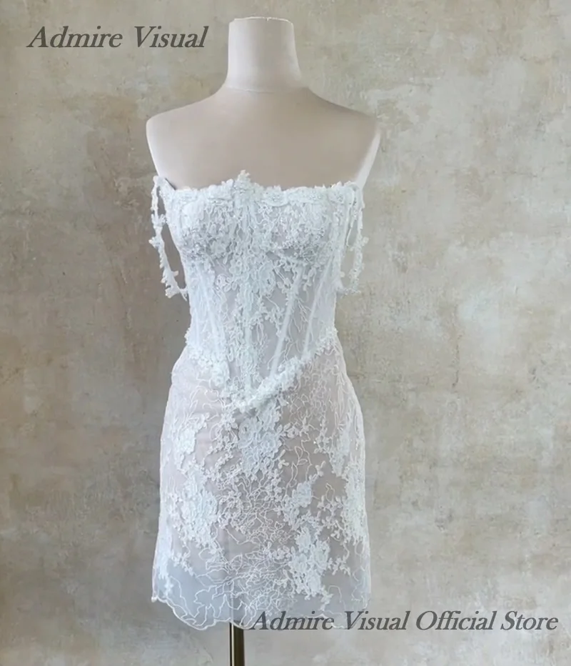 Admire Visual Wedding Dress Mermaid Lace Mini Square Neckline Sleeveless Basque With Beaded Customized Bride Gowns