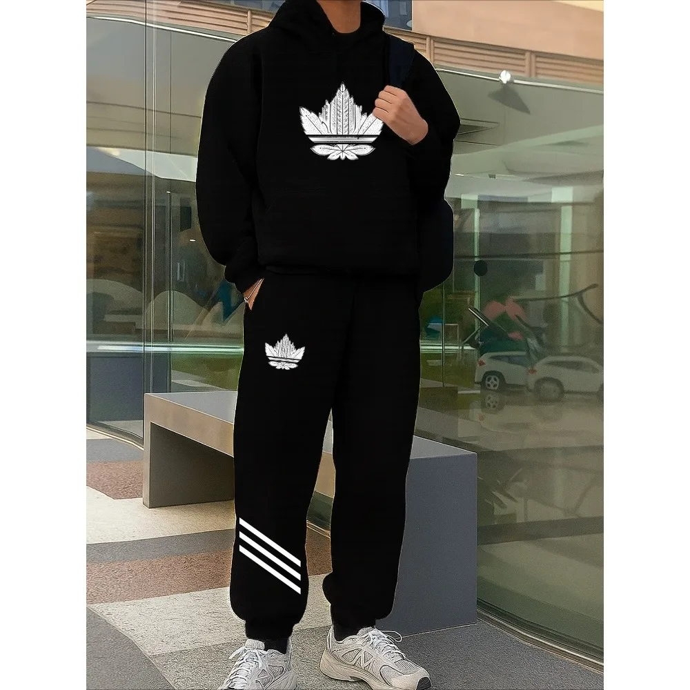 

Men's New Casual, Simple and Fashionable Down-lined Hooded Sports Shirt and Sports Pants Set, Men's Sportswear Men's Sports Suit
