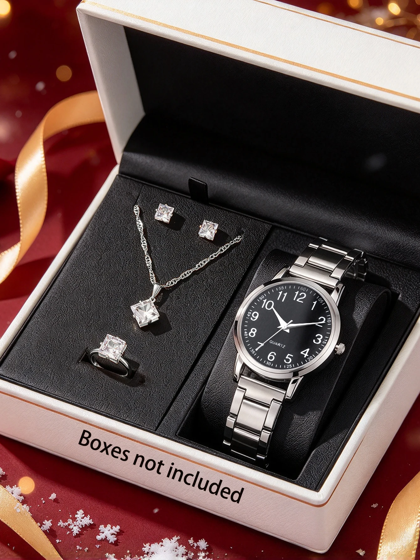 Casual Fashion round Shell Quartz Watch Small Size with Square Jewelry Set Transparent Pendant Ideal Gift for Lover