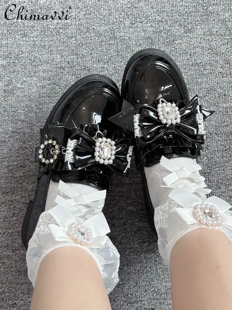 Oryginalne japońskie buty Mine Series na niskim obcasie, skórzane, słodkie, w stylu cool girl, urocze, z kokardą, produkcja masowa, mokasyny, buty dla uczennic JK, pojedyncze buty.