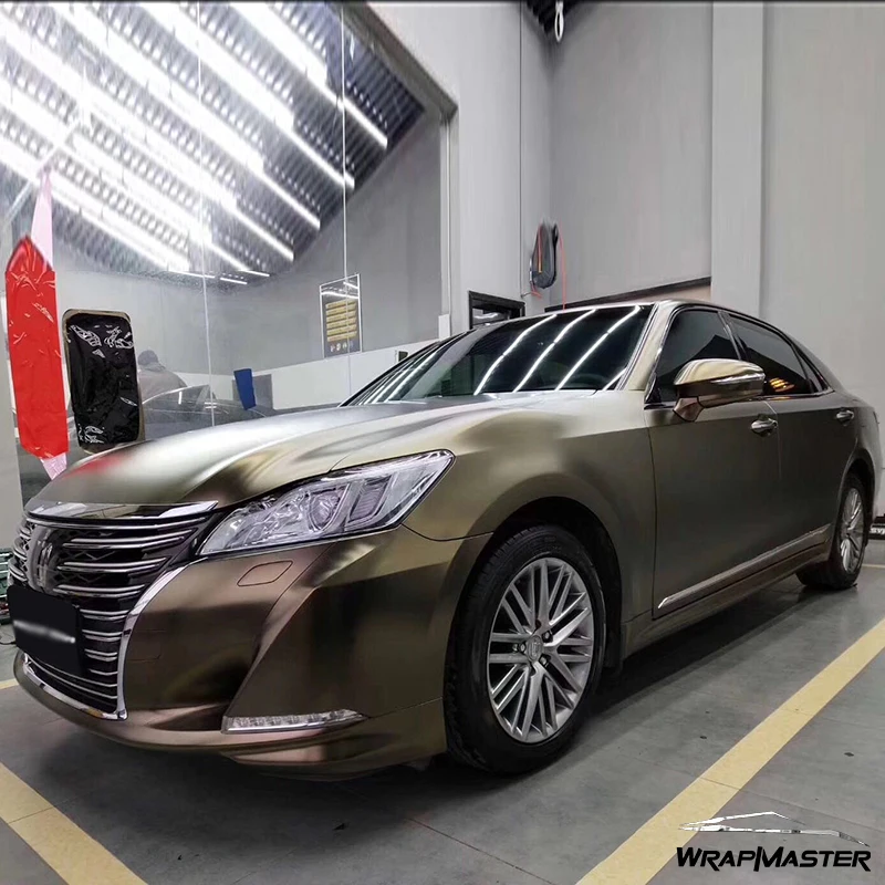 Wrapmaster 5M/10M/18M Wholesale Matte Lightning Satin Metallic Gold Brown Vinyl Wrap Car Sticker Price