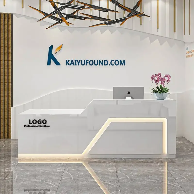 Illuminated White Reception Desks Stylish Design Luxury Checkout Reception Desks Beauty Salon Mostrador Negocio Bar Furniture