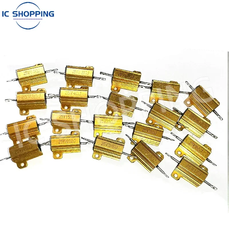 RX24 10W 25W 50W 100W  Aluminum Power Metal Shell Case Wirewound Resistor Kit 0.1 0.5 1 3 4 5 6 8 10 15 20 30 100 200 500 1K ohm