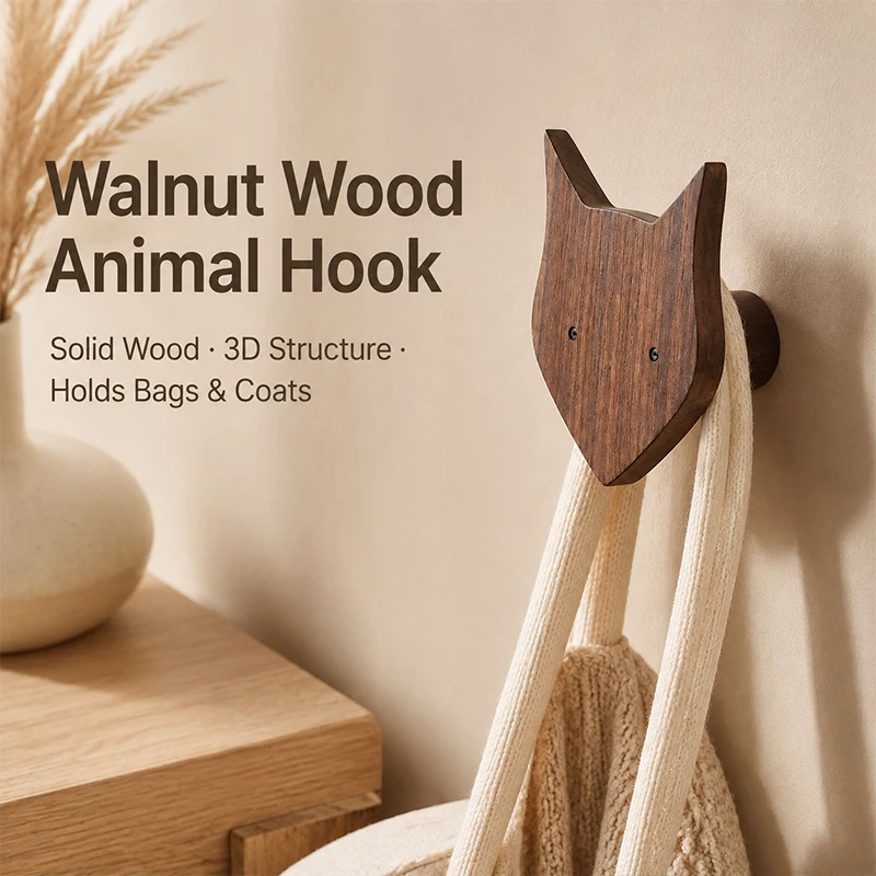 Cute Animal Wooden Wall Hooks, Fox, Lion, Hippo, giraffe, Elephant Decorations, Coat and Hat Storage Decor