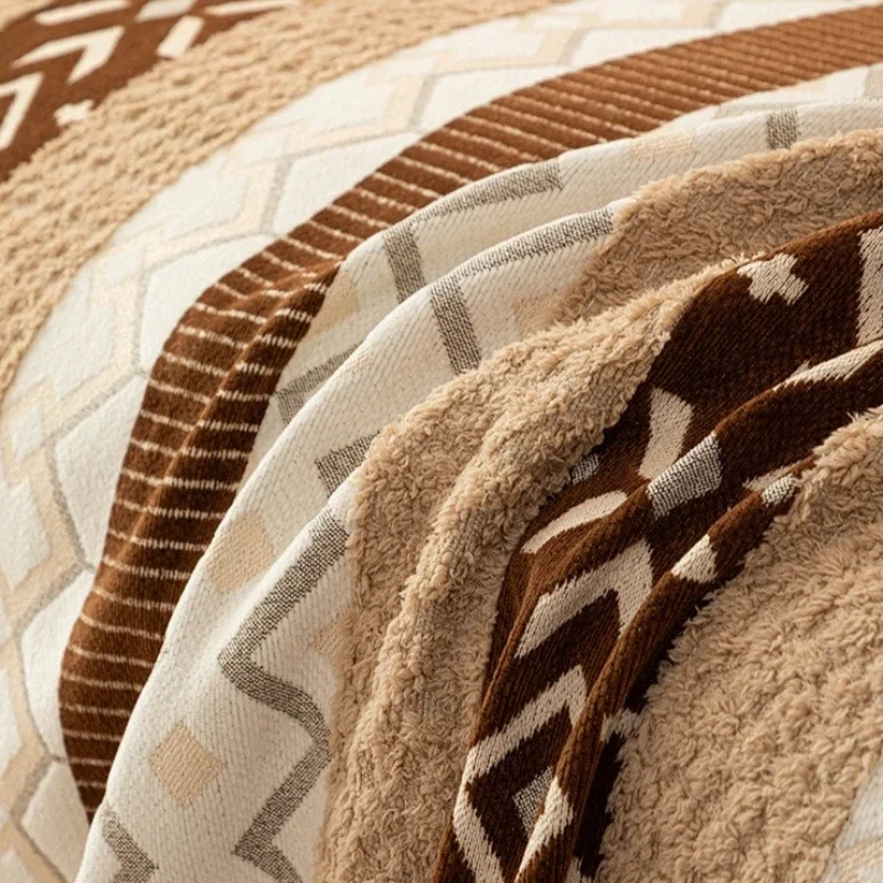 One Piece Style Sofa Cover Non-Slip Couch Slipcovers Straight Sofa Towel Protector Jacquard Stripes Camping Seat Cushion Blanket