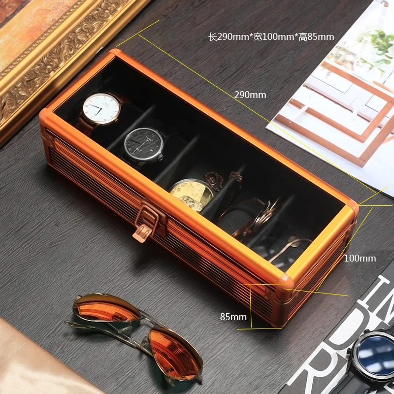 Dumb Black Watch Storage Box 5-position Transparent Glass Cover Jewelry Box Metal Watch Box Flannelette Watch Pillow Display Box