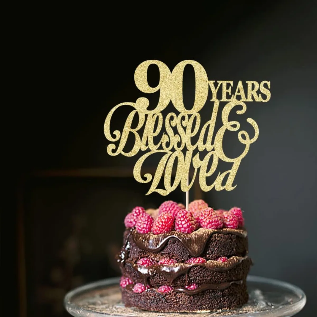 1 Stück 90 Years Blessed & Loved Tortenaufsatz - 90. Geburtstag, Hochzeitstag, Hochzeits-/Jubiläumsfeier-Dekoration – Detail 6