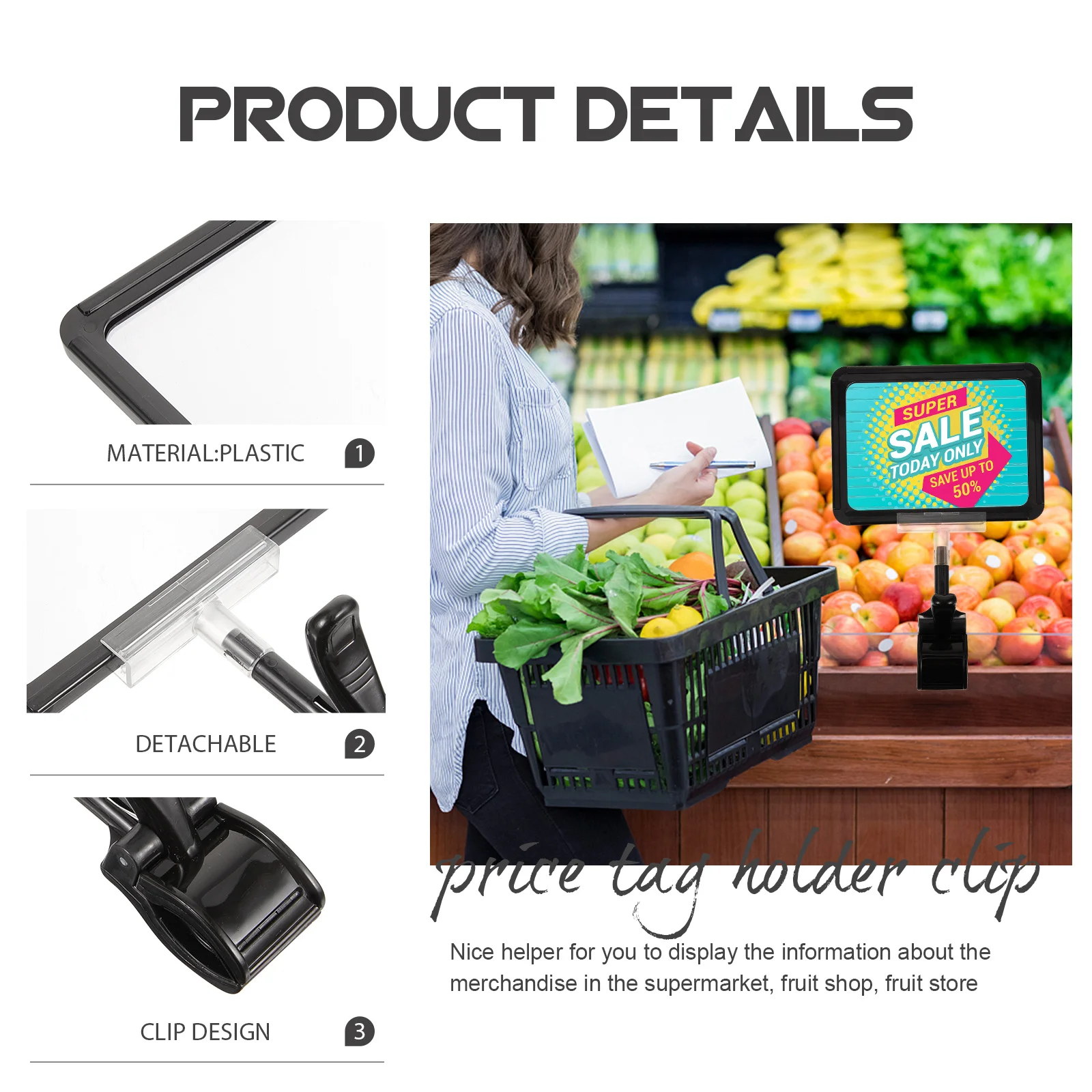 

Clip on Sign Holder Adjustable Plastic Price Tag Holder Clip for Supermarket Store Merchandise Display Sign Use