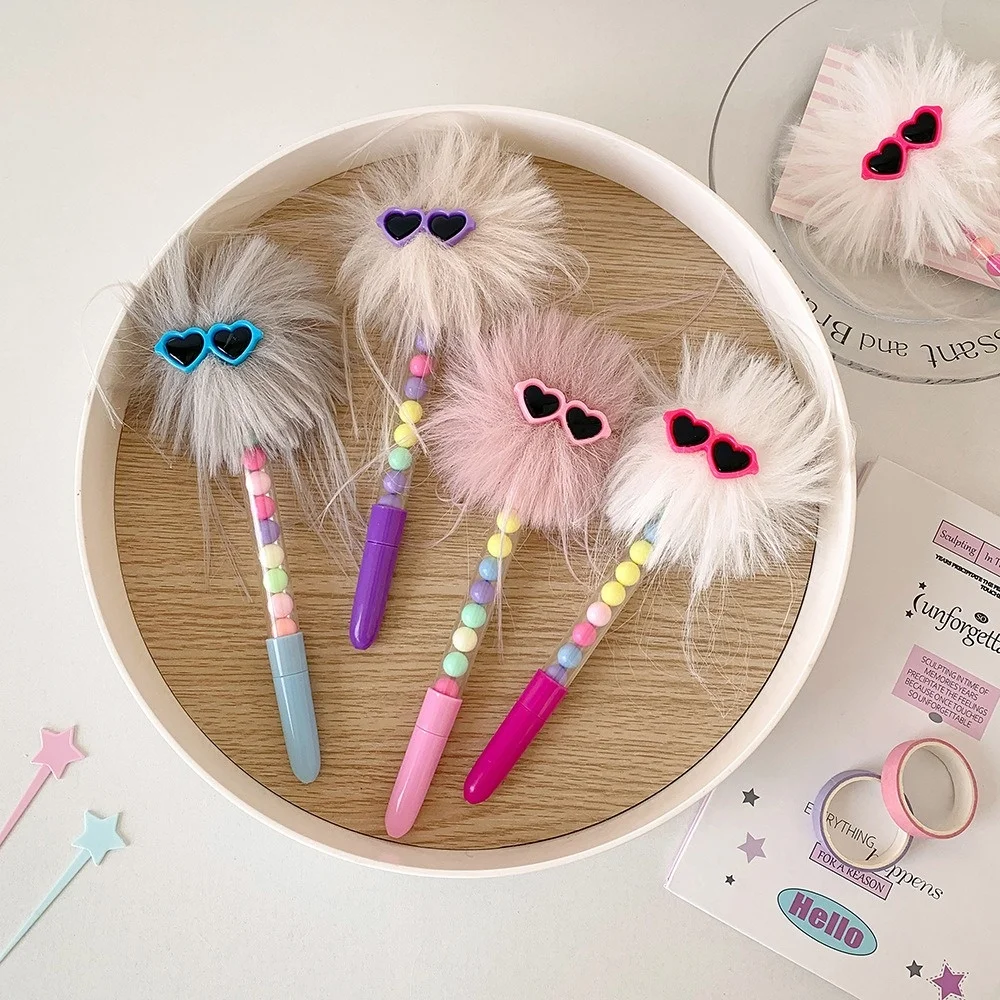 

Cartoon funny glasses-wearing fur ball pen student creative writing ballpoint pen girl's planner pen