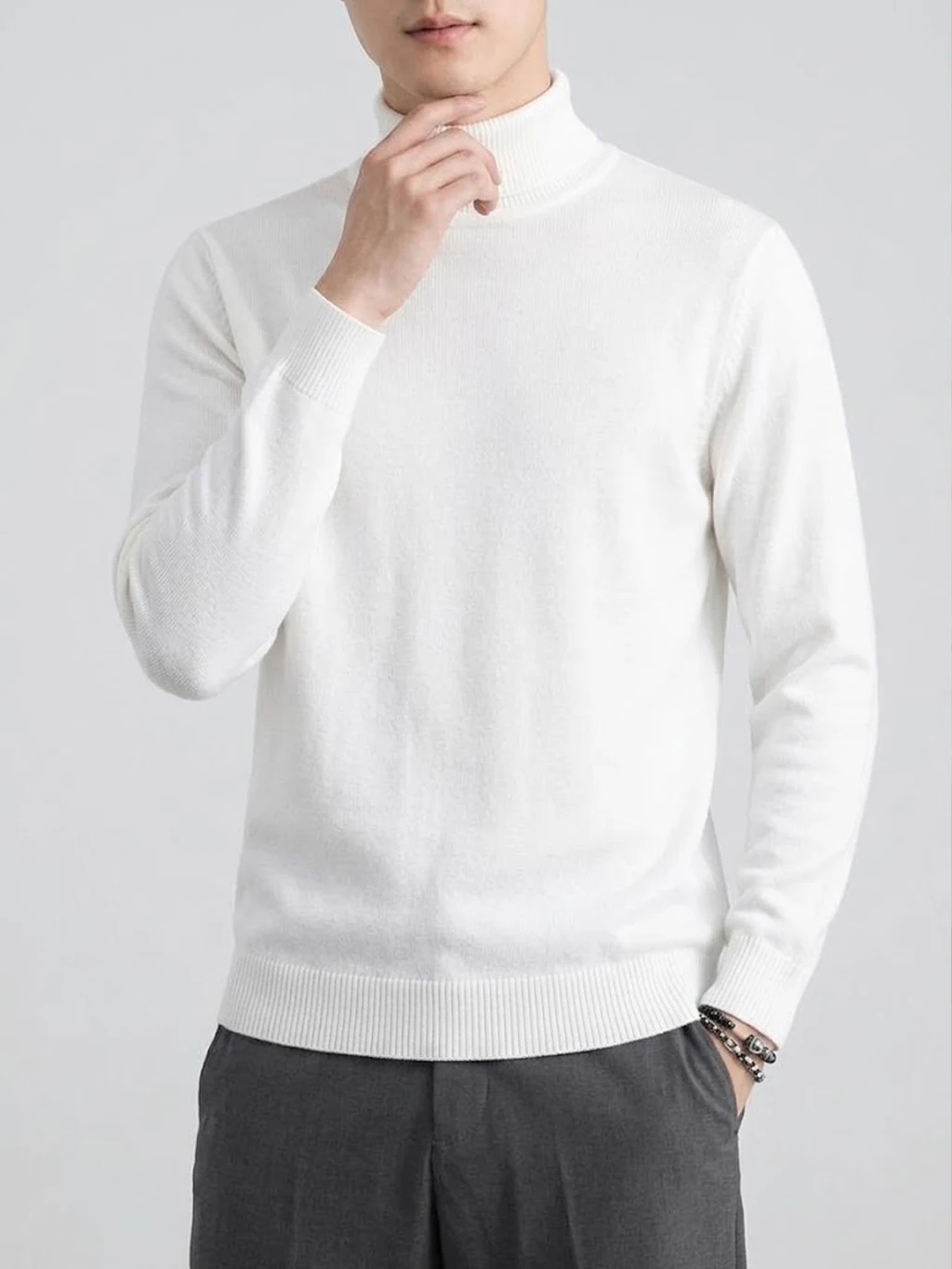 Herren Rollkragenpullover aus Strick, Herbst, lässig, schmal geschnitten, warm, langärmelig, klassische Thermo-Winterkleidung für Herren, Mäntel – Detail 5