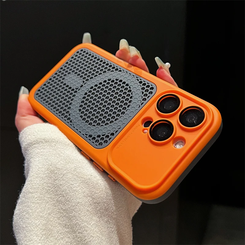 Coque magnétique Magsafe en maille respirante à dissipation thermique Hit Color pour iPhone 17 16 15 14 13 12 Pro Max Plus avec grande fenêtre