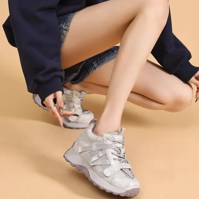 

Leather Dad Shoes Women's Versatile Lightweight Luxury Small Waist Agan Sports Shoes round Toe Comfortable Breathable Rubber ...