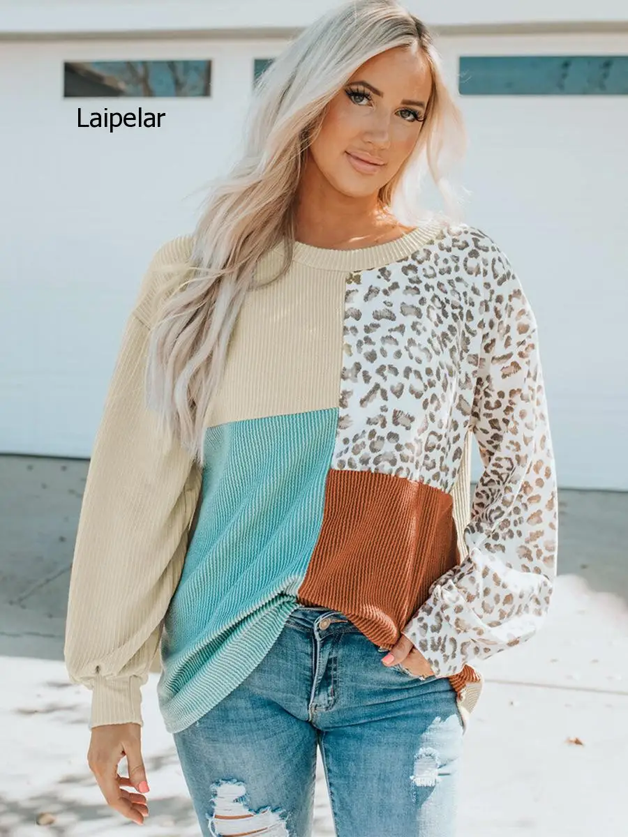 

Women Blouses Fashion Leopard Print O Neck Blouse Autumn Long Sleeve Shirts Party Ladies Clothes Womens Blouses And Tops