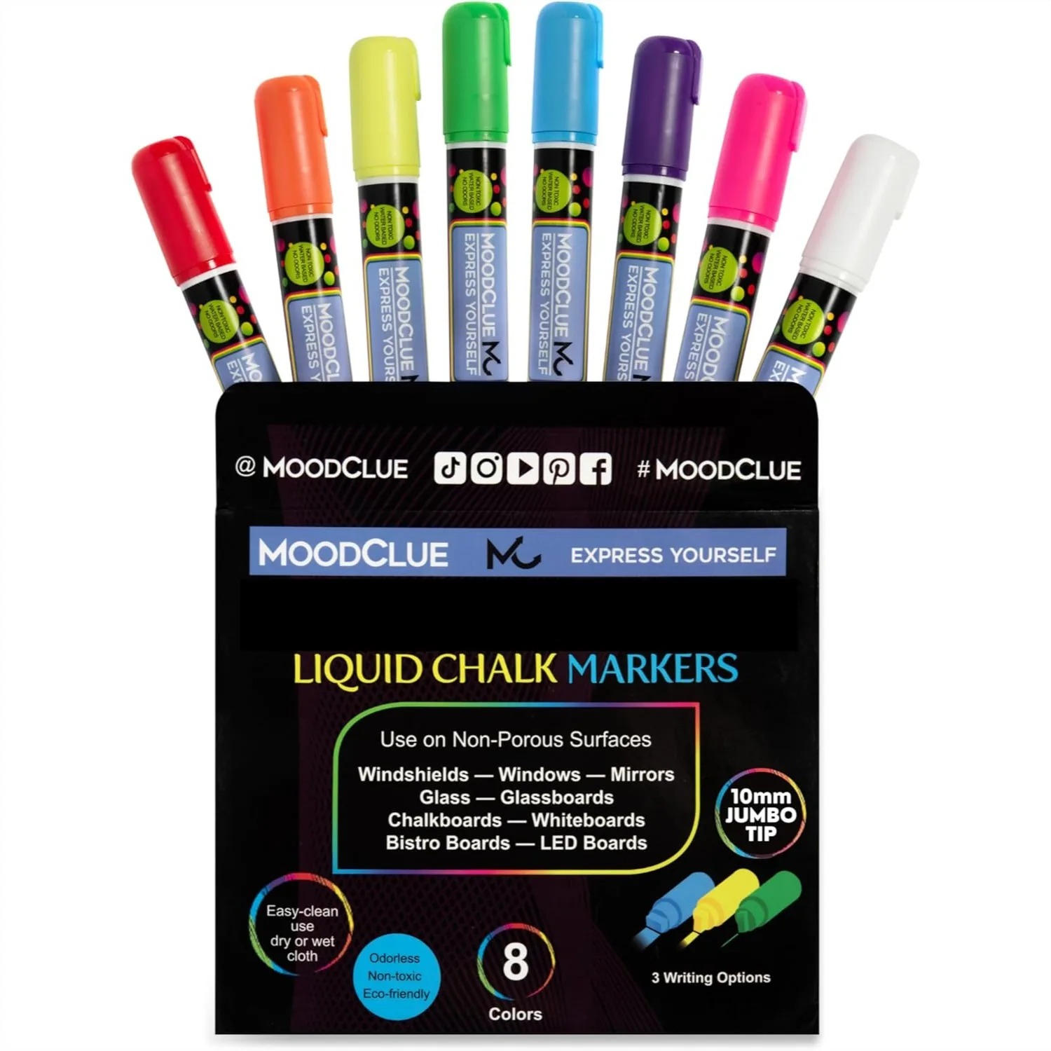 

10mm Jumbo Tip Liquid Chalk Markers For Car Windows Windshields Mirrors Whiteboards Restaurant Signs Erasable Washable Neon 8 Pack 3 Writing Options