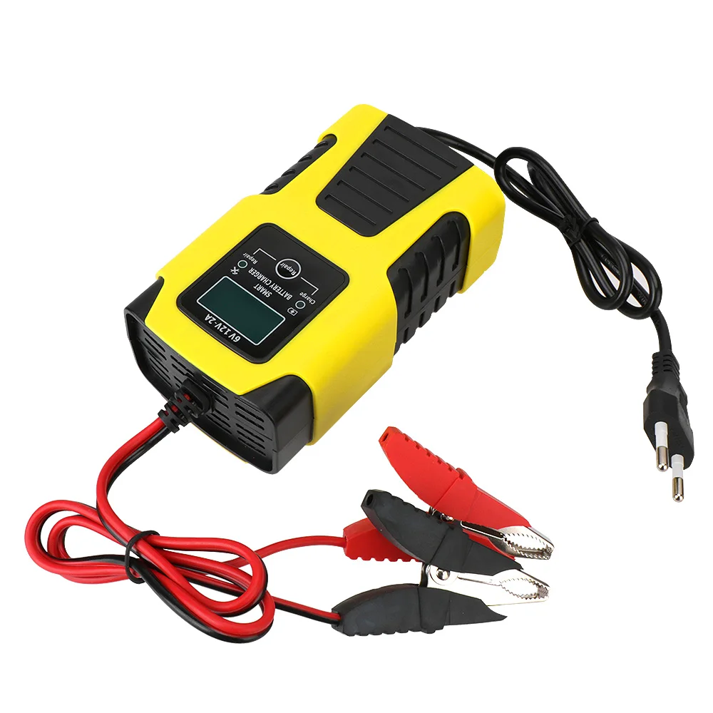 Cargador de batería de coche, cargadores de reparación de pulso de potencia, pantalla LCD Digital de 6V/12V 2A, enchufe europeo completamente automático