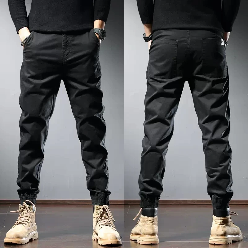 

Summer Cotton Men's Casual Pants Korean Style Streetwear Black Slim Fit Trousers CP1978