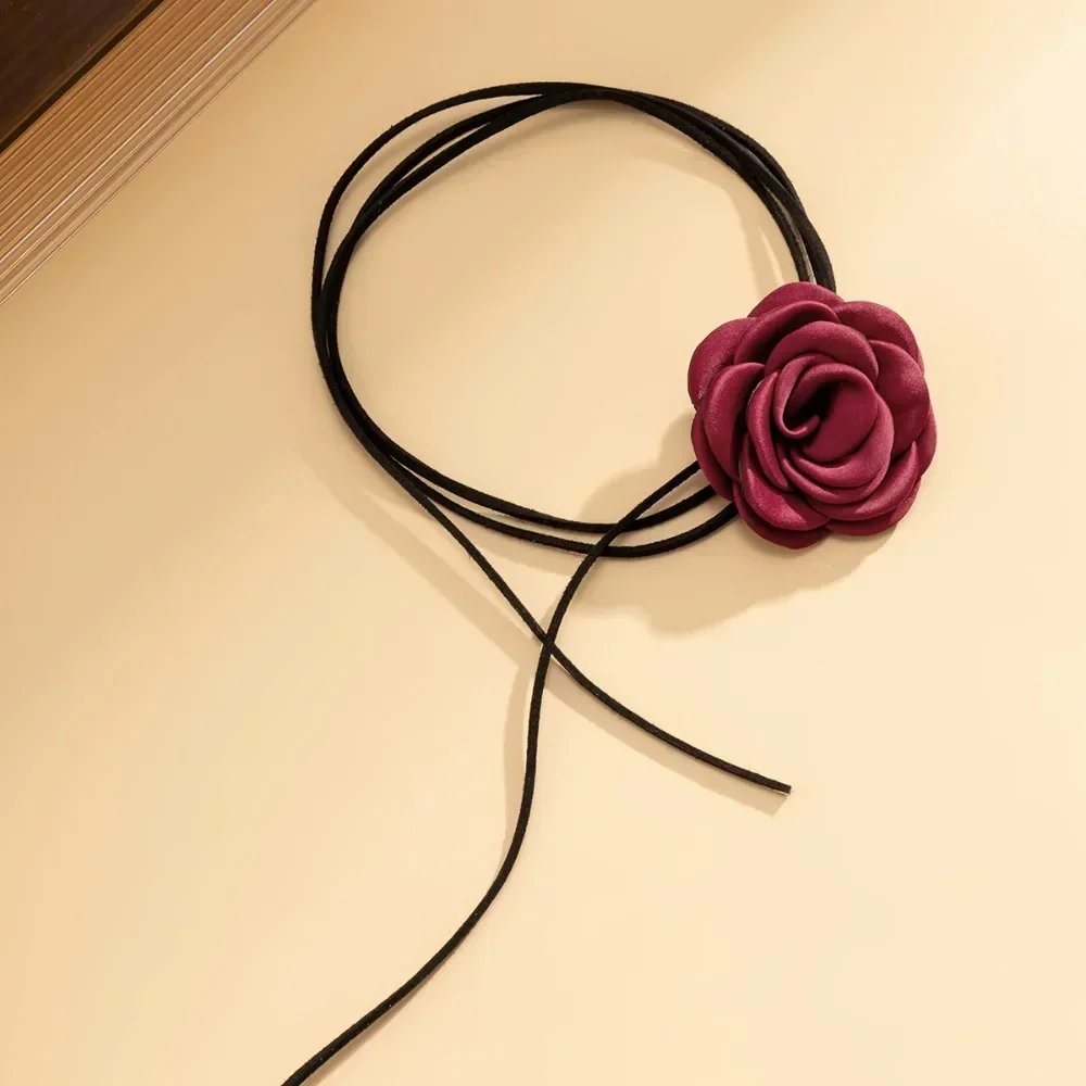 Romantic Gothic Big Rose Flower Clavicle Chain Necklace for Women Ladies Korean Fashion Adjustable Rope Choker Y2K Accessories