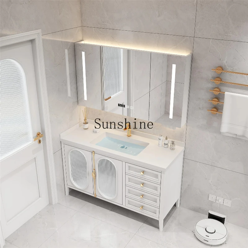 

French rubber wood washing table floor light luxury bathroom cabinet