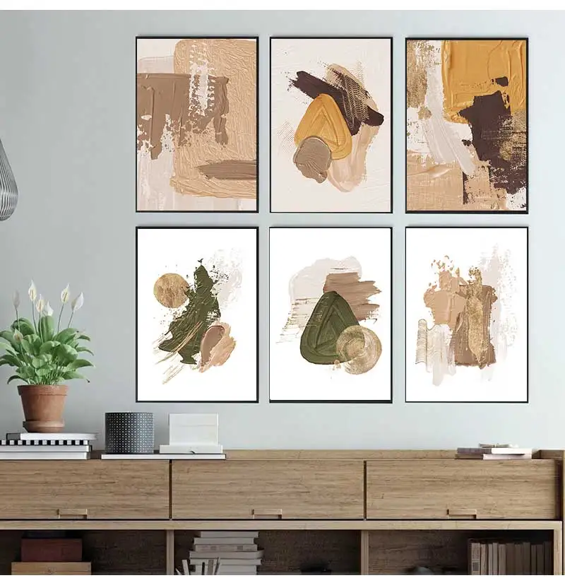 Modern Abstract Brown Blush Beige Oil Textured Wall Art Canvas Paintings Mid Century Poster Print Picture Living Room Home Decor