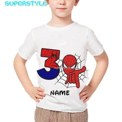 Camisetas de Marvel para niñas, camisa blanca de manga corta con nombre personalizado de Spiderman, cumpleaños, 2, 3, 4, 5, 6, 7, 8 y 9 años