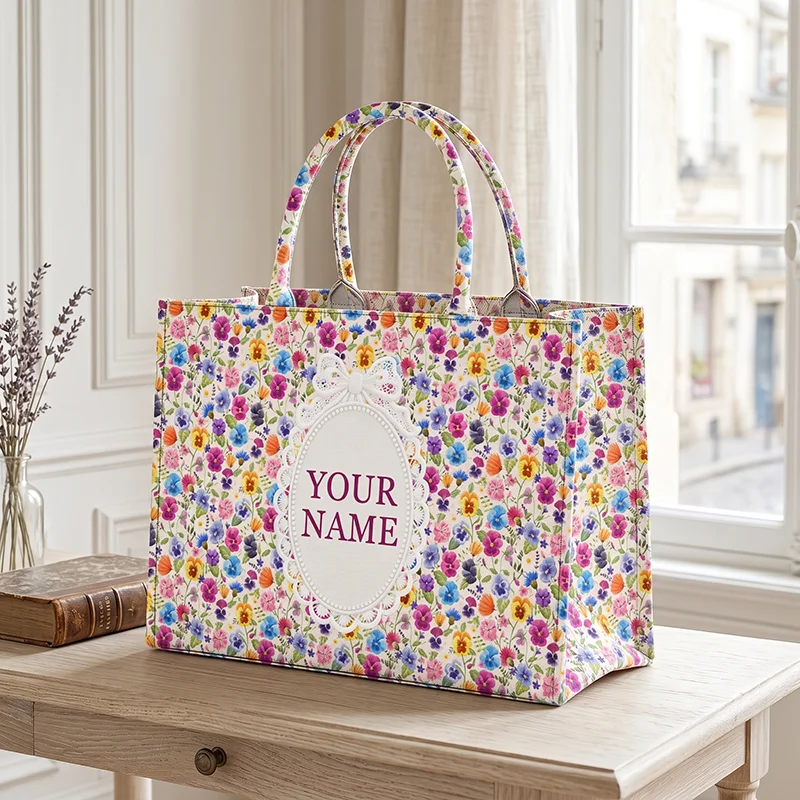 Spring Summer Personalized Customized Name Canvas Printed Tote Bag Fashion Women's Handbag Beach Bag Large Capacity Brand Bag view 5