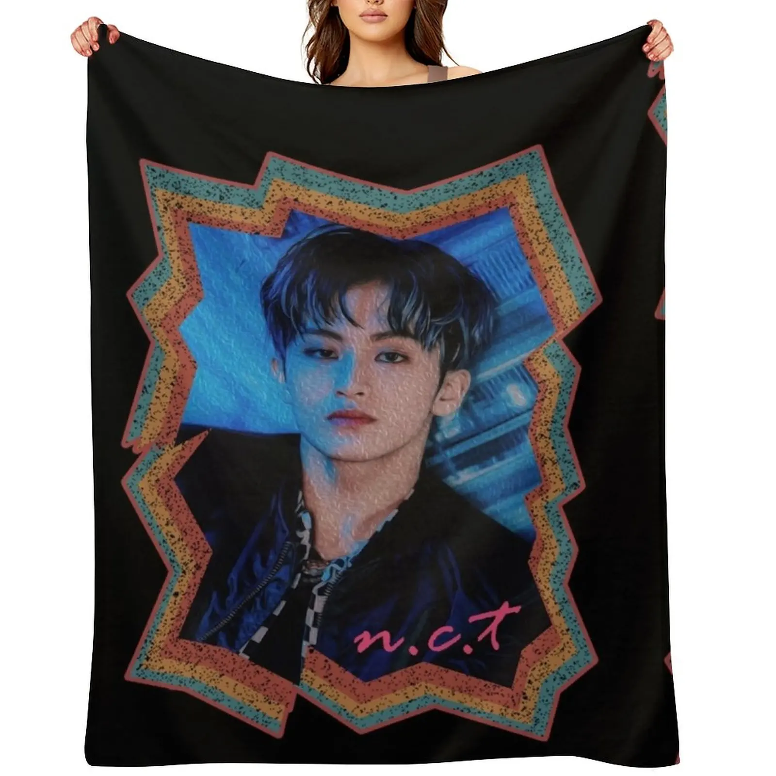 

Mark Lee NCT Mark Korean Kpop Retro Color Oil Paint Design Throw Blanket funny gift Soft Plaid Hairy Bed covers Blankets