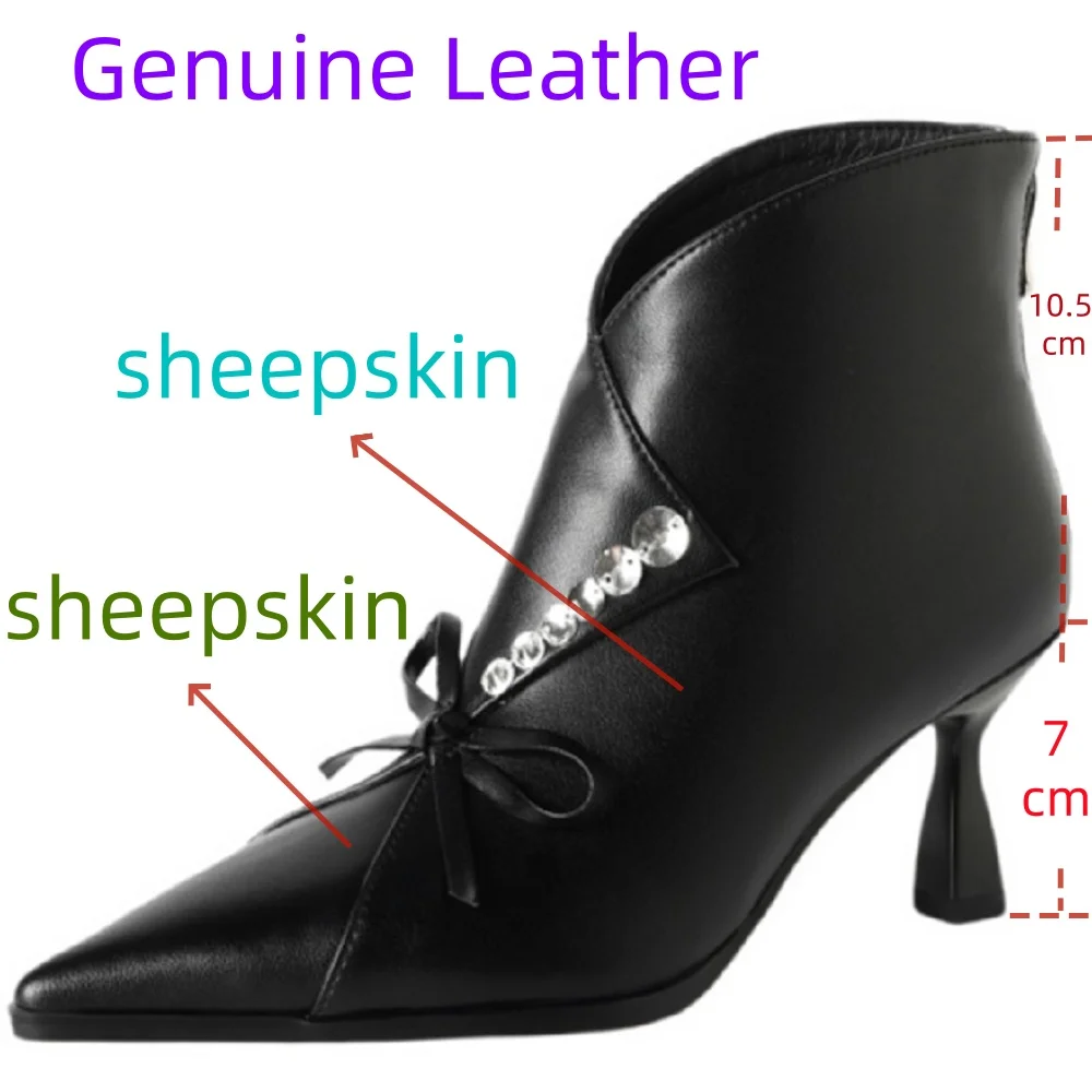 【JOCHEBED HU】 جديد الخريف الشتاء سبليت جلد طبيعي المرأة أشار تو التمهيد اليدوية عالية الكعب حذاء بوت بطول الكاحل Zapatos Mujer 34-40 #2