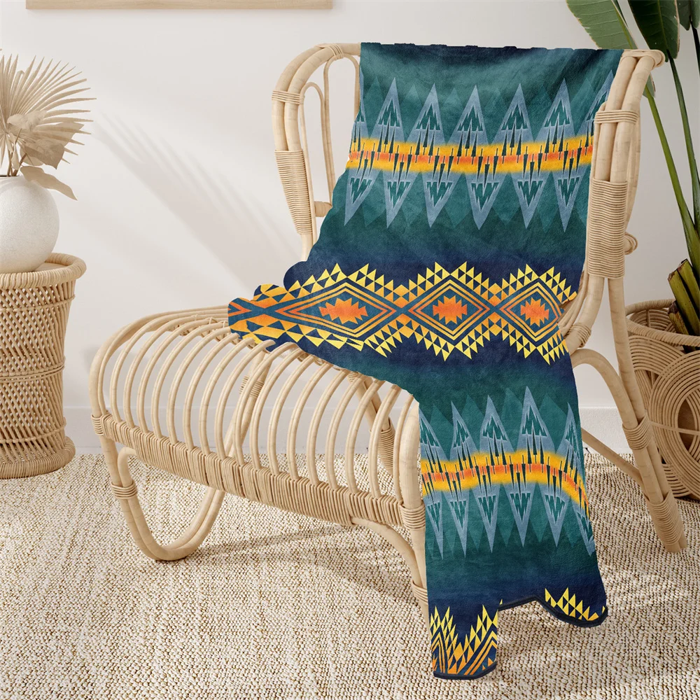 

Boho Nordic Ethnic Sofa Cover Carpet Throws Blanket Home Dark Blue Green Geometric Stripes Fannel Nap Blanket Livingroom Decor