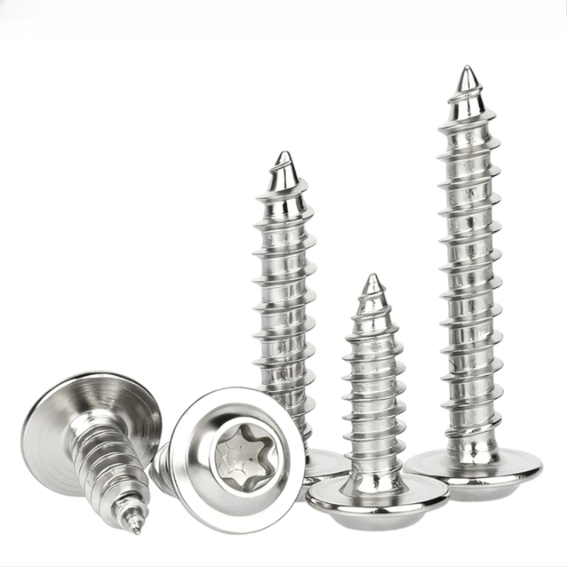 M2~M8 SUS304 Stainless Steel Pwa Pan Round Plus-blossom Six-lobe Torx With Washer Cushion Self-tapping Wood Anti-theft Screw view 3