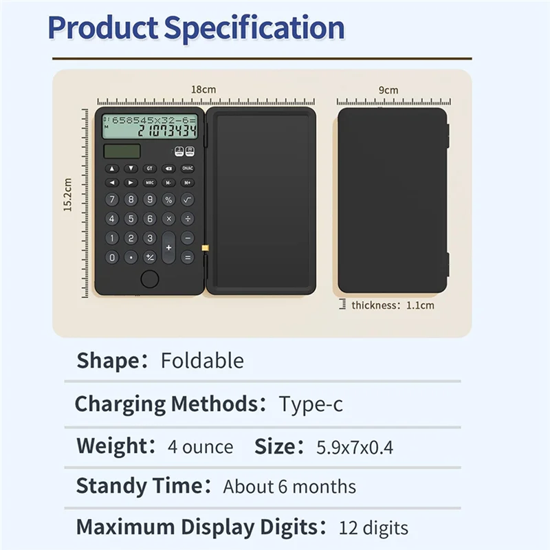 With Notepad 2-Line 12-Digit Large Display Solar Power Rechargeable Desk Calculator Portable Calculator For Office