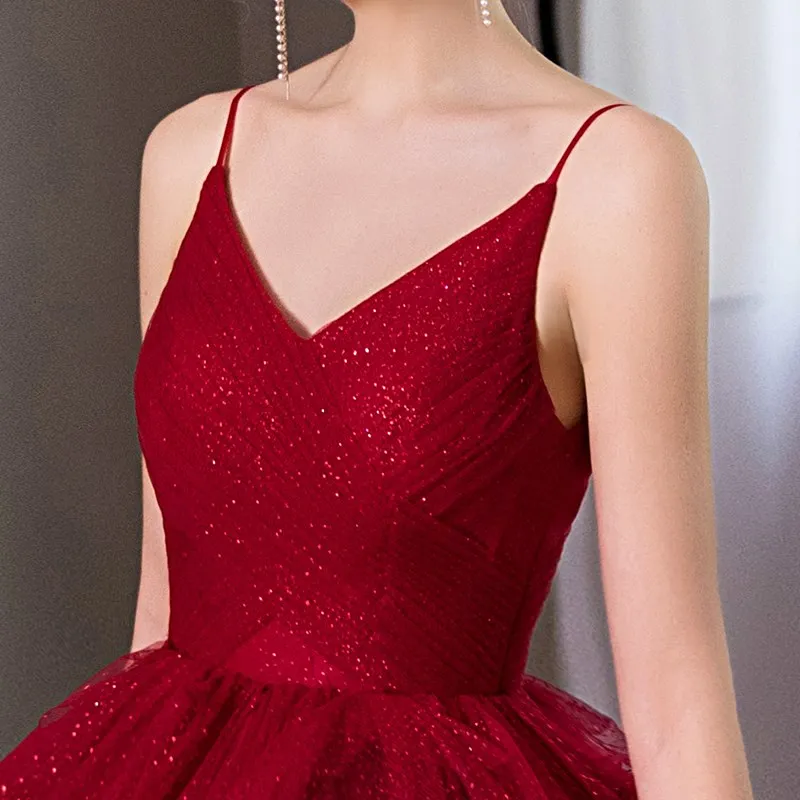 Robe de Quinceanera à bretelles spaghetti rouge vin, robe de Rhà col en V, robe de soirée personnalisée, nouveau, 2024