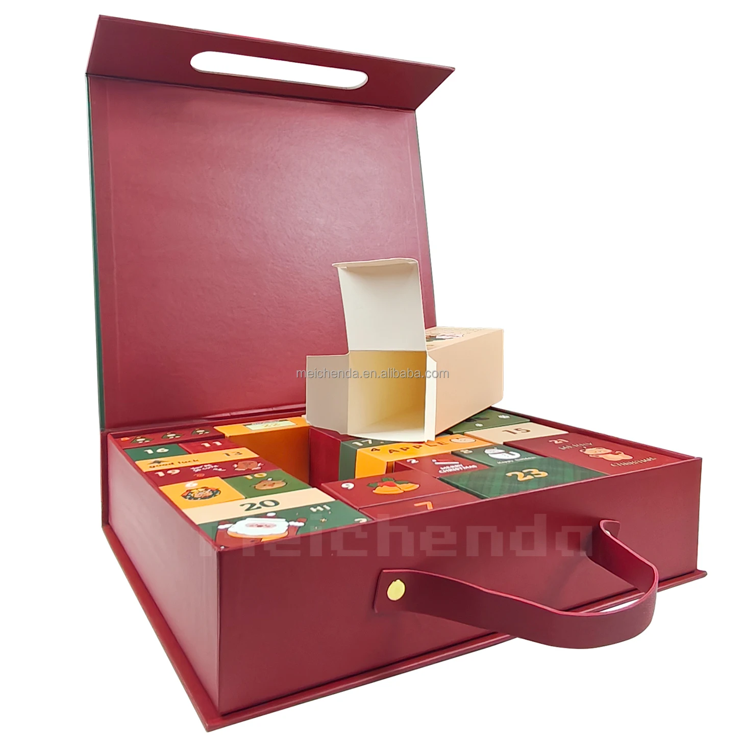 Customized queryHigh-End Portable Cosmetics Snacks Jewelry Candle Perfume Packaging Box Red Christmas Advent Calendar Box Whosal